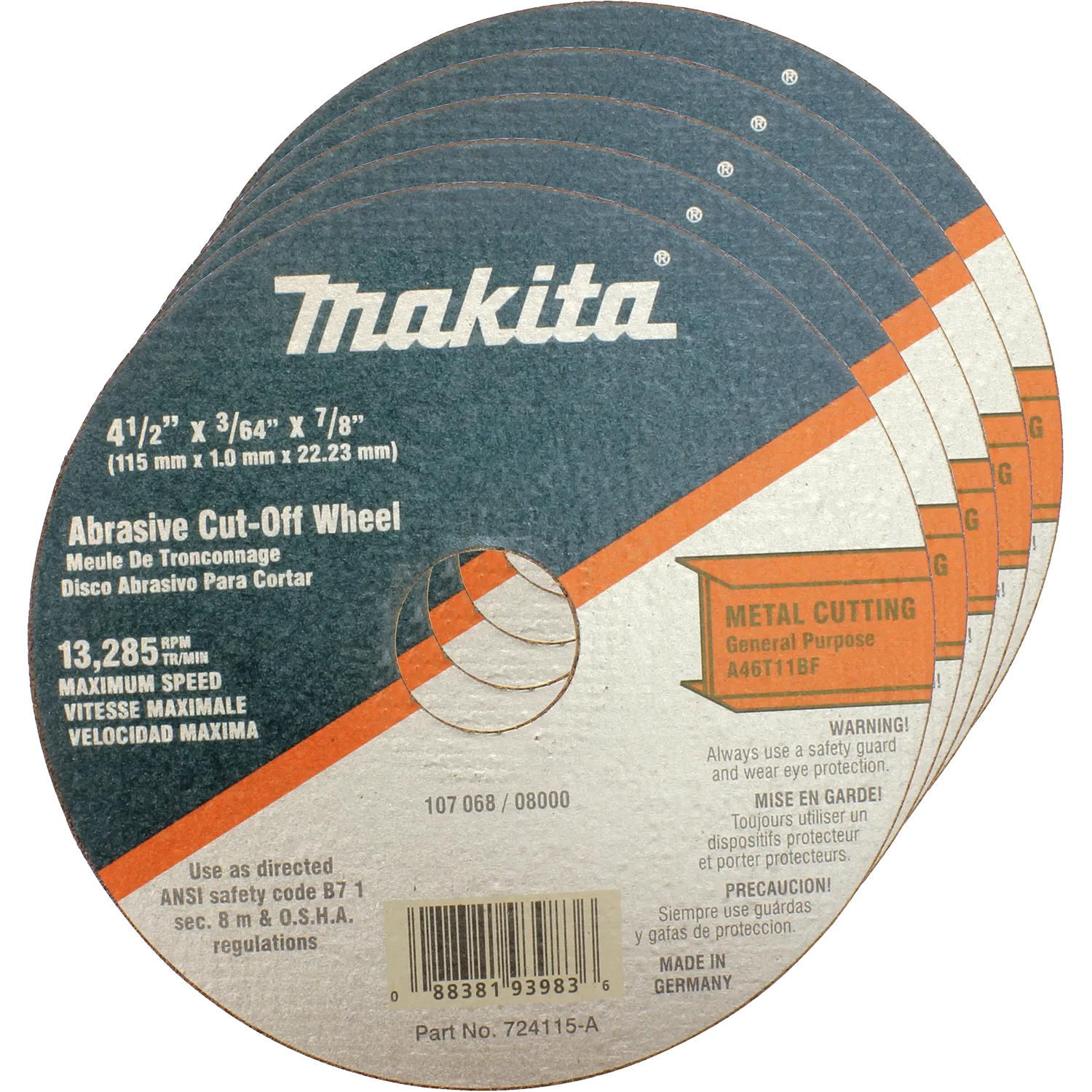 4‑1/2" x 7/8" x 3/64" Super Thin Cut‑off Wheel, Metal, 25/pk