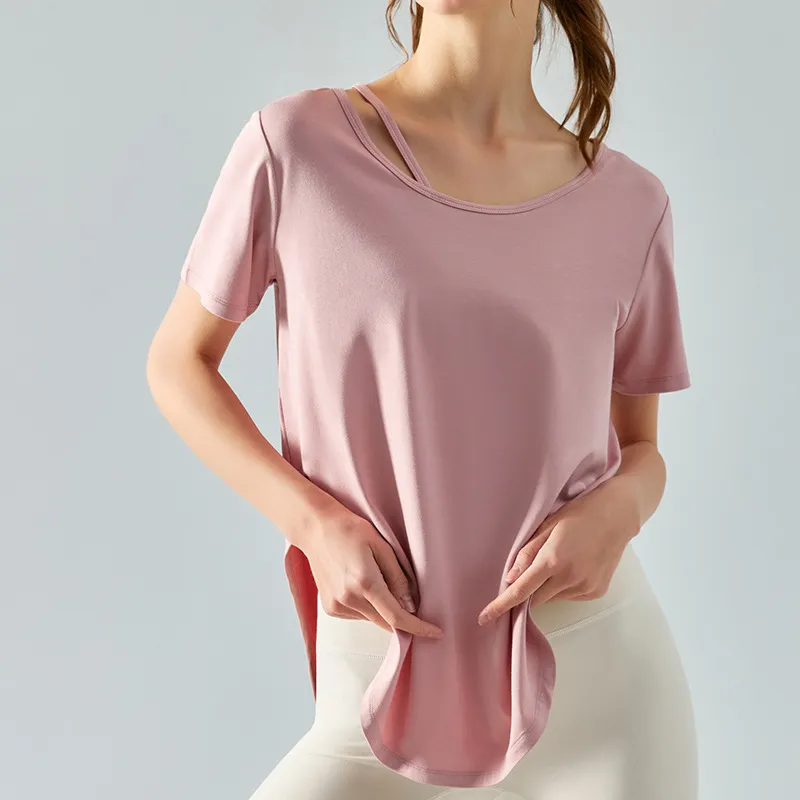 AL0LULU suelta yoga manga corta blazer largo transpirable fitness camiseta