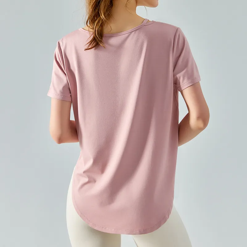 AL0LULU suelta yoga manga corta blazer largo transpirable fitness camiseta