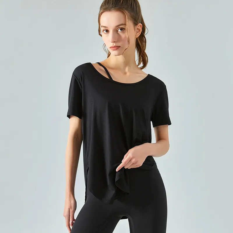 AL0LULU suelta yoga manga corta blazer largo transpirable fitness camiseta