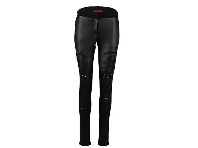 Autre Marque Pantalones Diliborio de cuero desgastado Negro 