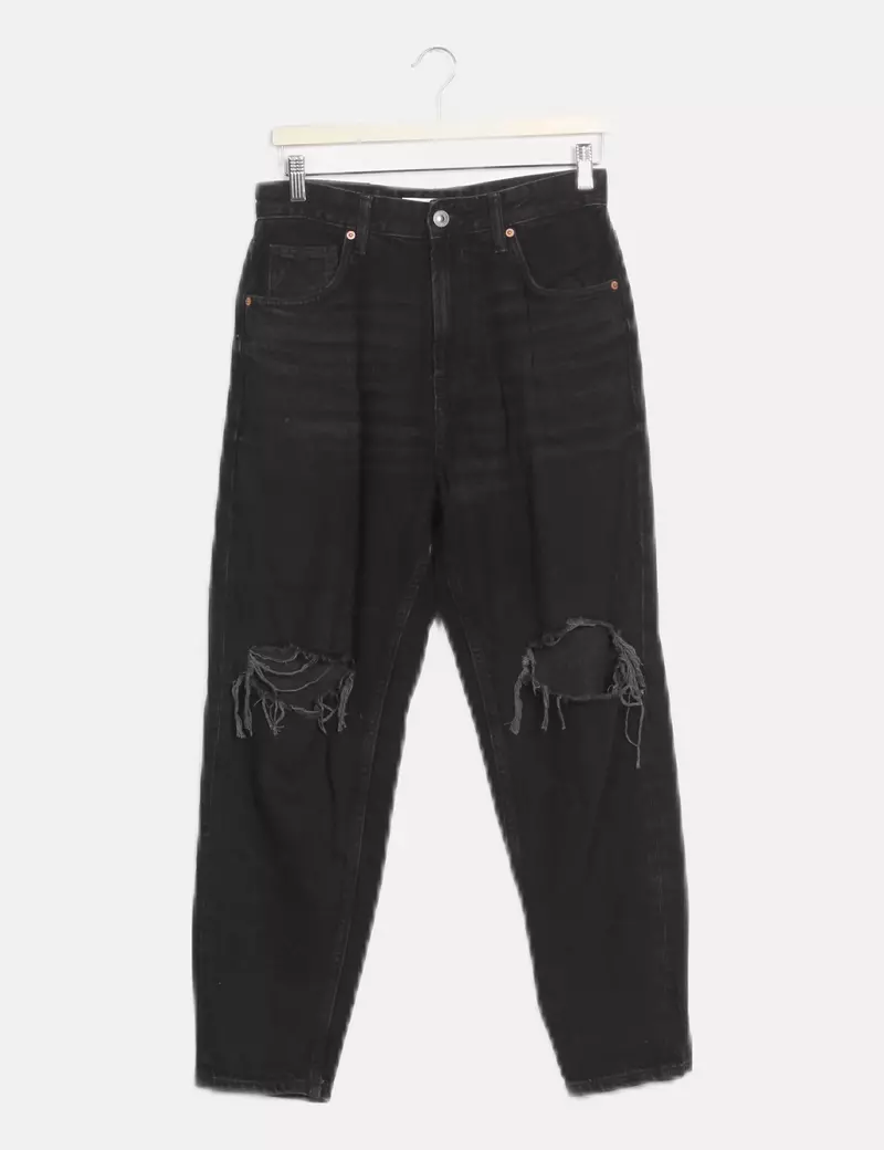 Bershka Jeans denim ripped negro