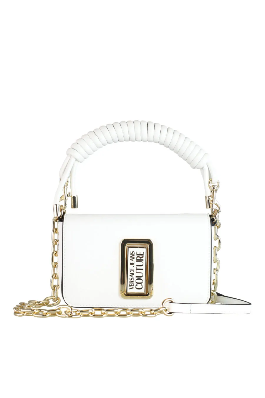 Bolso bandolera blanco y logo