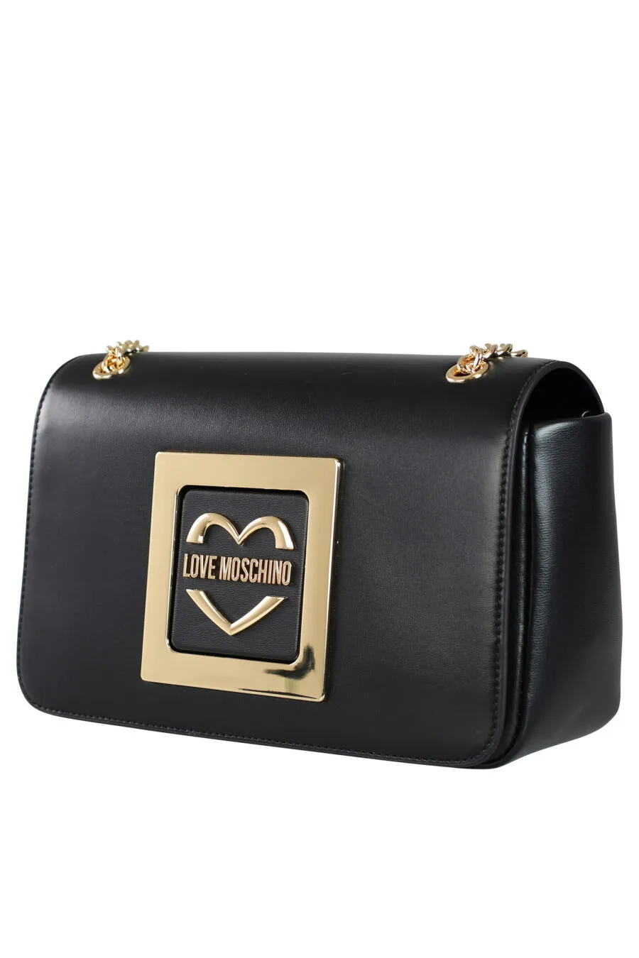 Bolso negro de hombro con logo en dorado y cadena