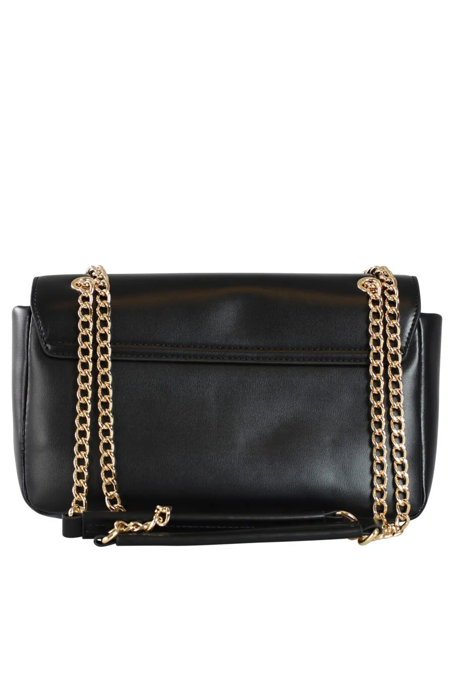 Bolso negro de hombro con logo en dorado y cadena