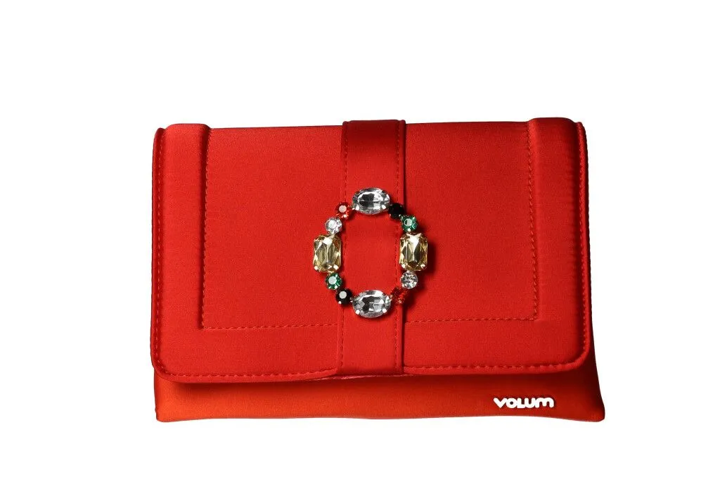 Bolso Neopreno Rojo Tapa Broche Brillantes Multicolor