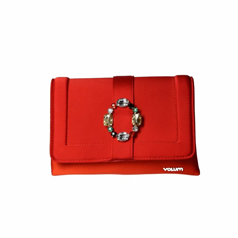 Bolso Neopreno Rojo Tapa Broche Brillantes Multicolor