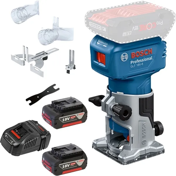 BOSCH  GLF 18V8  FRESADORA SIN BATERíAS Y CARGADORES, LIION, 18 V,  AH, 6, 6.35, 8 MM + BOSCH  1600A00B8J  JUEGO2 BATERíA