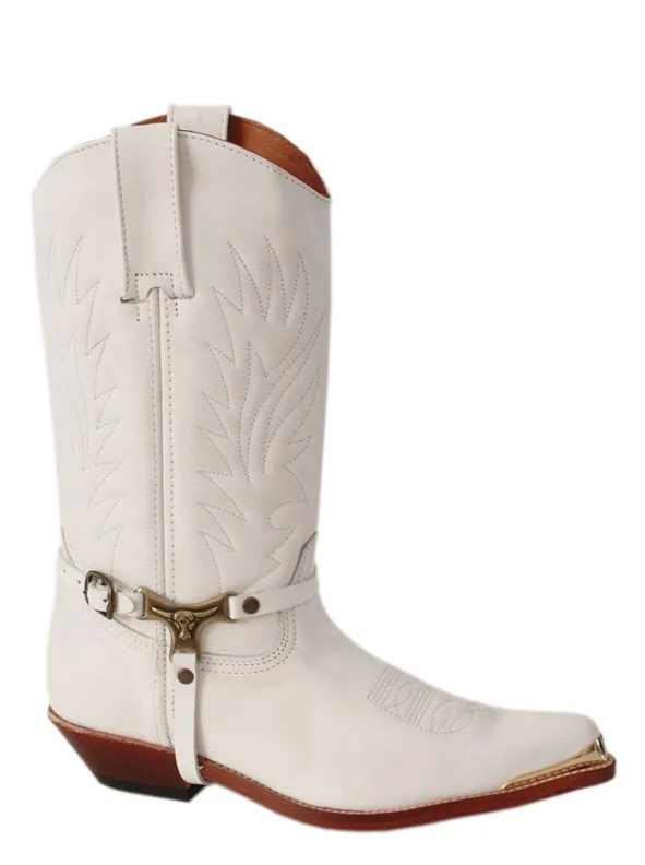 Bota cowboy blanca a medida en piel con puntera de metal
