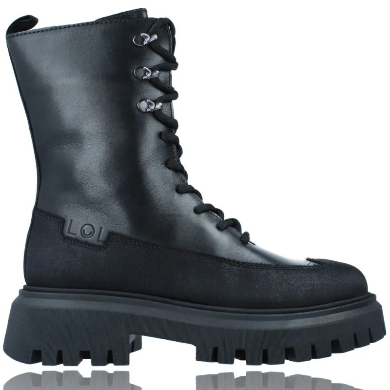 Botas Casual Militar Bikers de Piel con Cordones para Mujeres de LOL 6861 Dipha