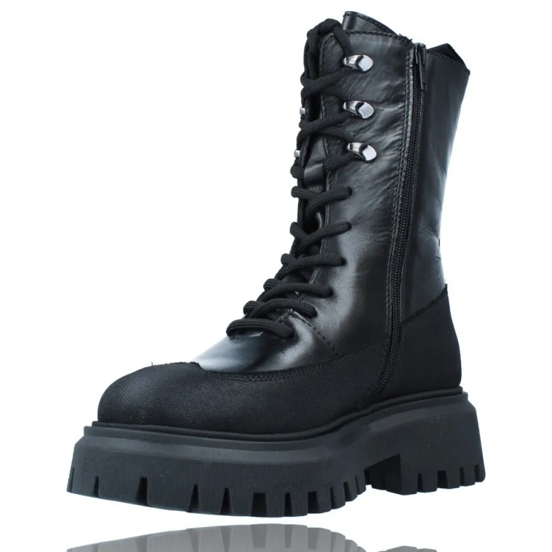 Botas Casual Militar Bikers de Piel con Cordones para Mujeres de LOL 6861 Dipha