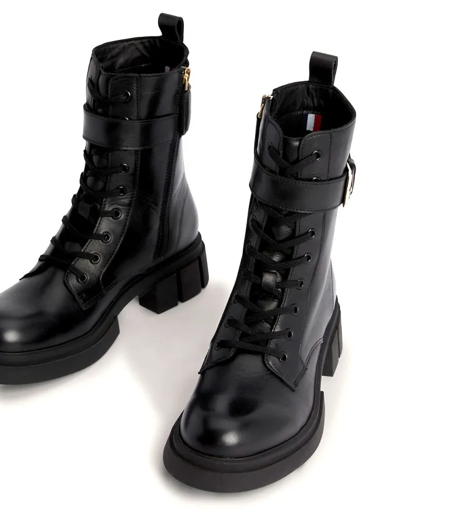 Botas de Piel Moteras Dentadas negro