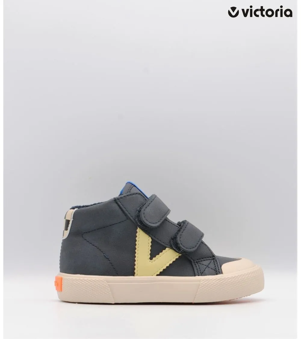 BOTÍN VICTORIA VELCRO V LATERAL DAMERO AZUL MARINO