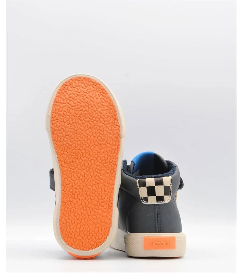 BOTÍN VICTORIA VELCRO V LATERAL DAMERO AZUL MARINO