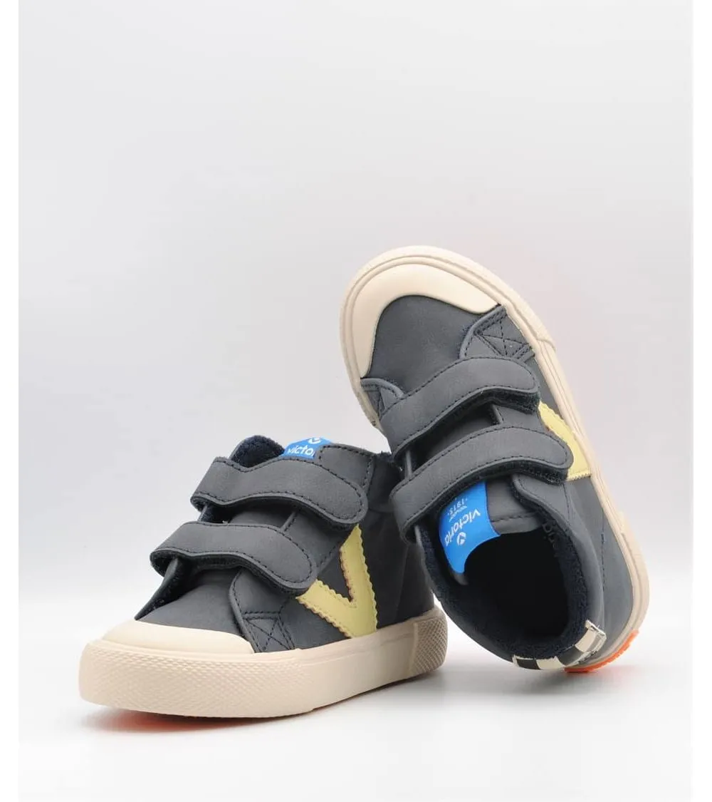 BOTÍN VICTORIA VELCRO V LATERAL DAMERO AZUL MARINO