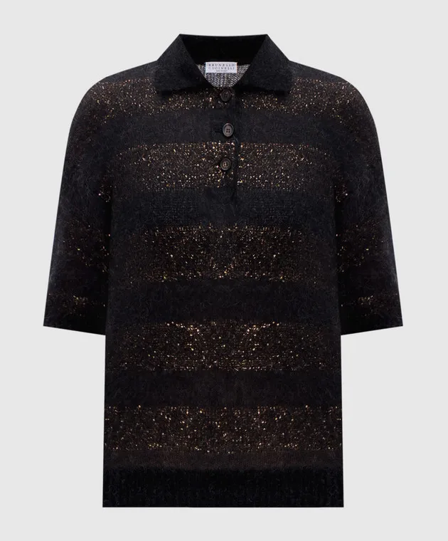 Brunello Cucinelli Black jumper with wool in a stripe with sequins