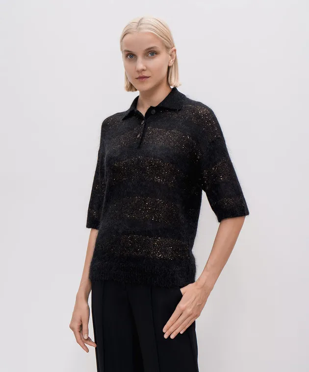 Brunello Cucinelli Black jumper with wool in a stripe with sequins