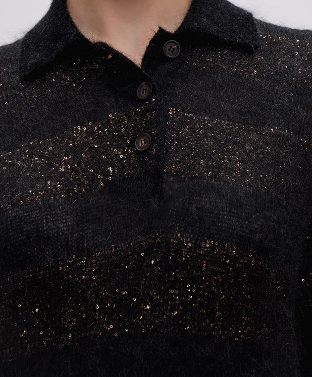 Brunello Cucinelli Black jumper with wool in a stripe with sequins