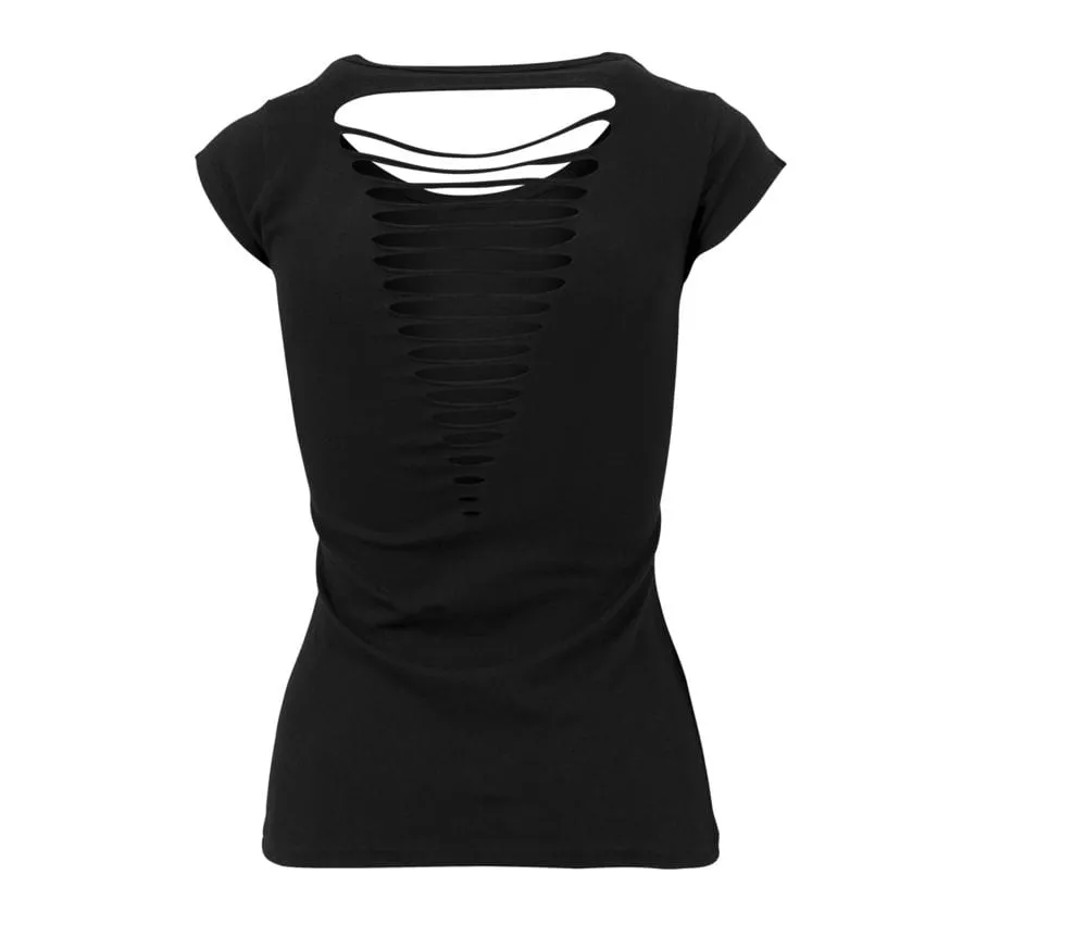 BUILD YOUR BRAND BY035  CAMISETA DE MUJER CON ESPALDA LACERADA BY035  BLACK