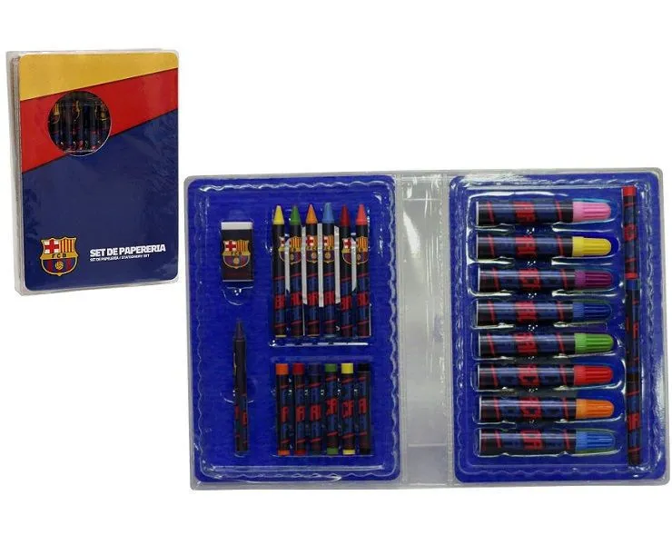 Caja tipo maletín con accesorios escolares FC Barcelona