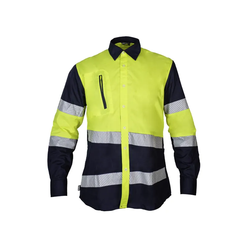 Camisa alta visibilidad HOMBRE KINGSMANN STARLIGHT manga larga, Azul Marino con Amarillo Flúor
