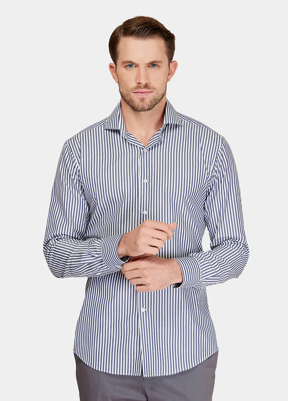 CAMISA DE RAYAS GRUESAS AZUL MARINO