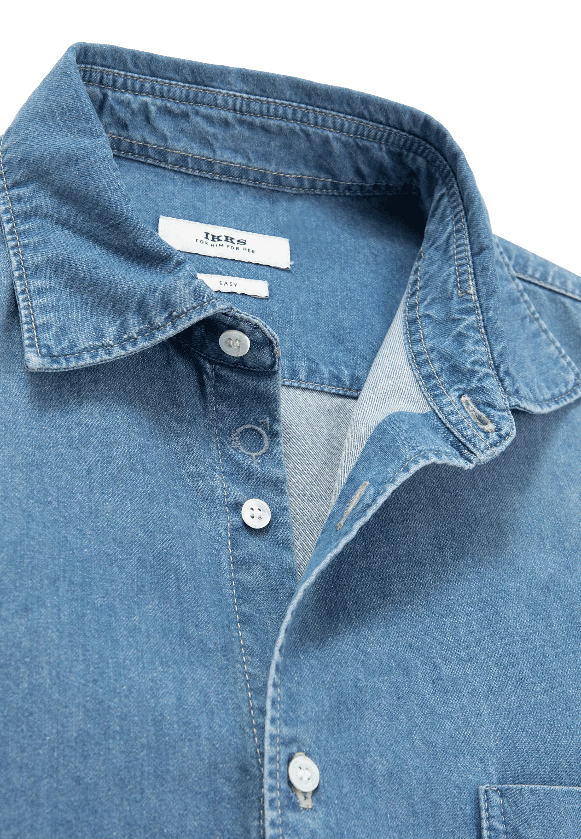 Camisa vaquera recta con cuello clásico en azul