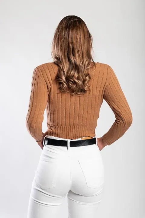 Camiseta De Punto Con Cuello Redondo, Camello