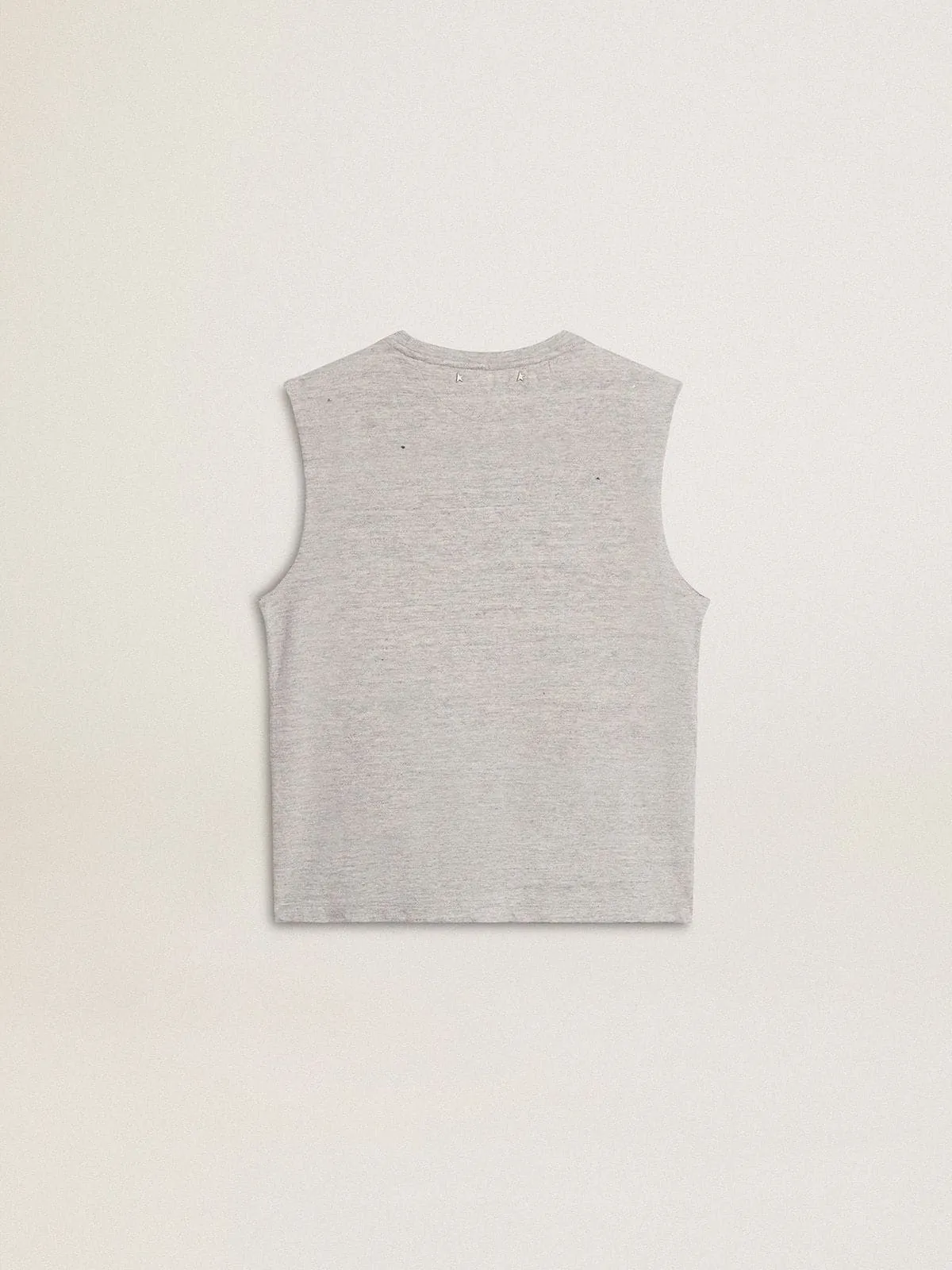Camiseta sin mangas de mujer de color gris con estampado amarillo