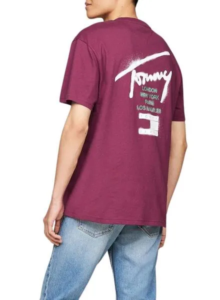 Camiseta Tommy Jeans graffiti morado para hombre