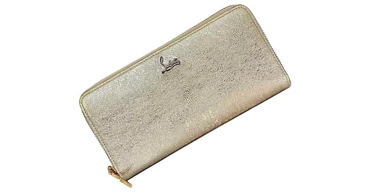 Cartera larga de cuero metálico rosa Christian Louboutin Plata 