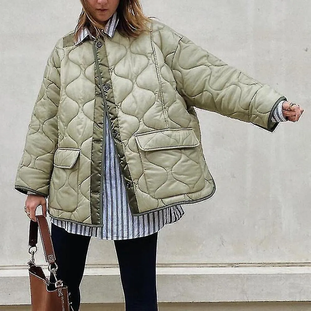 Chaqueta acolchada corta de moda para mujer, abrigo verde ejército de un solo pecho para otoño e invierno