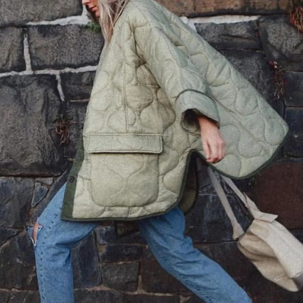 Chaqueta acolchada corta de moda para mujer, abrigo verde ejército de un solo pecho para otoño e invierno