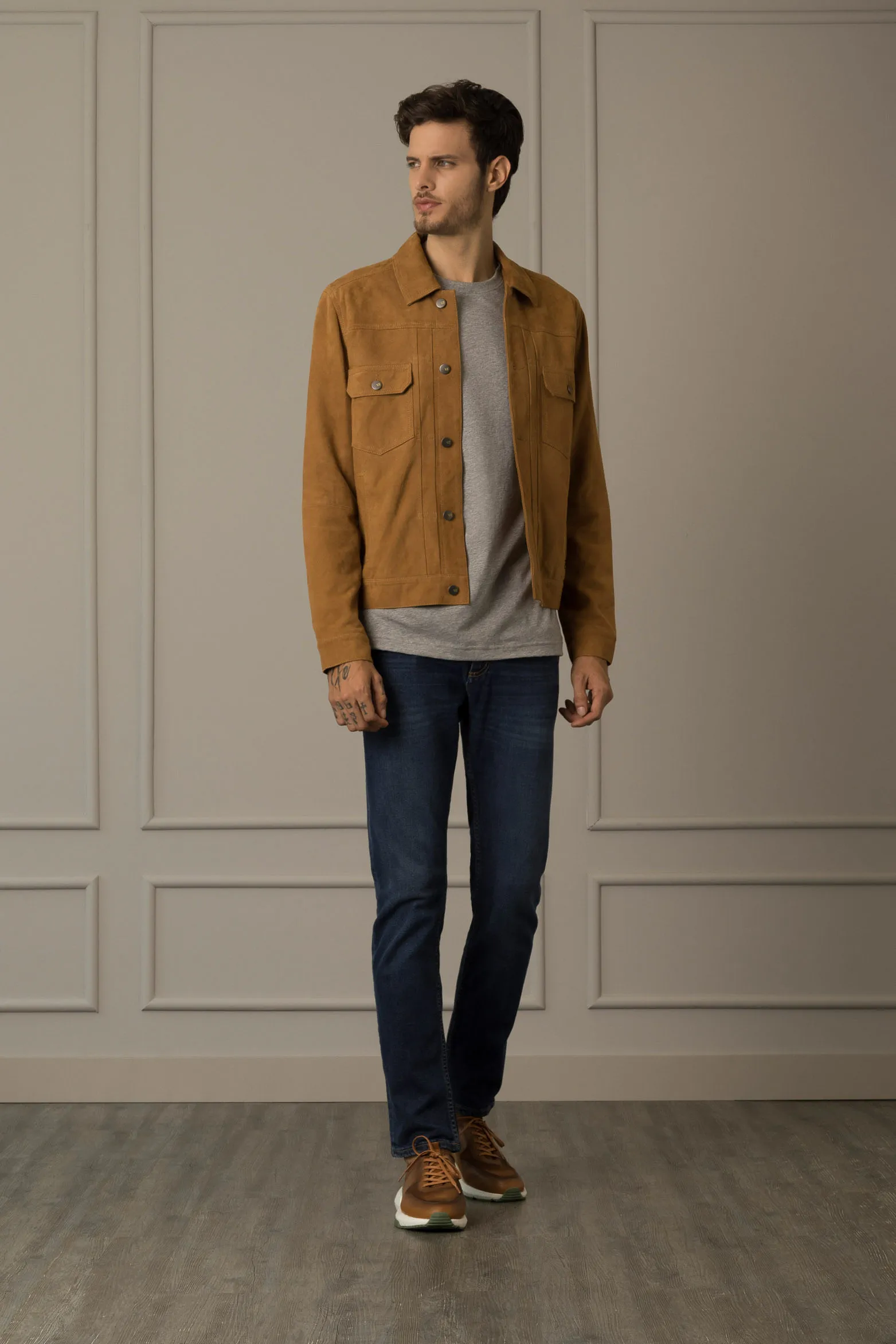 Chaqueta zambeze de gamuza para hombre cuello camisero