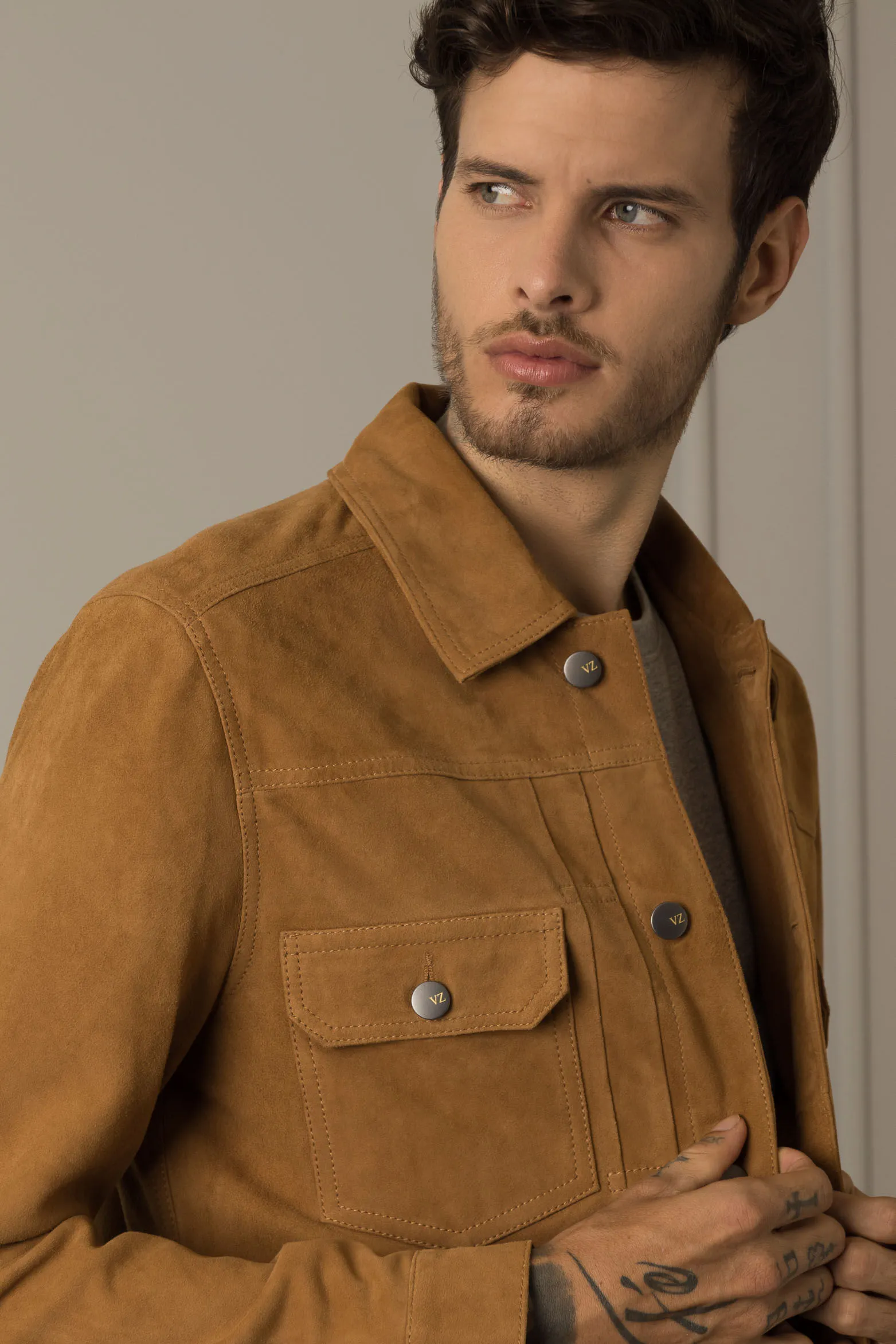 Chaqueta zambeze de gamuza para hombre cuello camisero