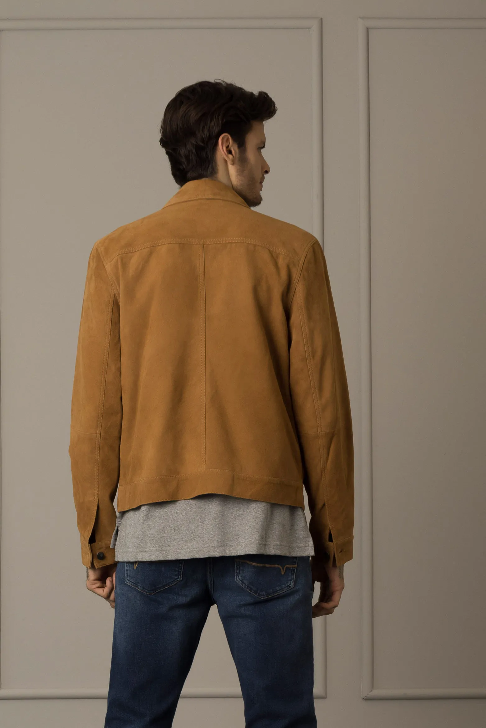 Chaqueta zambeze de gamuza para hombre cuello camisero