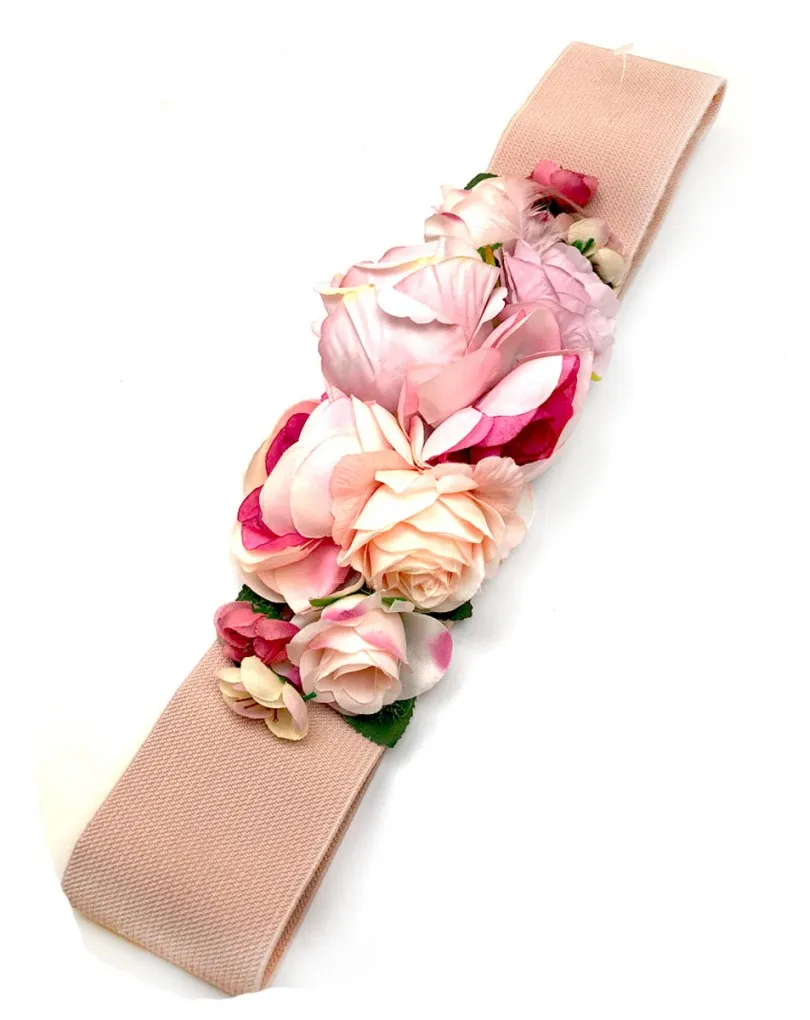 CINTURONES ROSAS DE FLORES Y FAJIN ELASTICO EN EL MISMO TONO