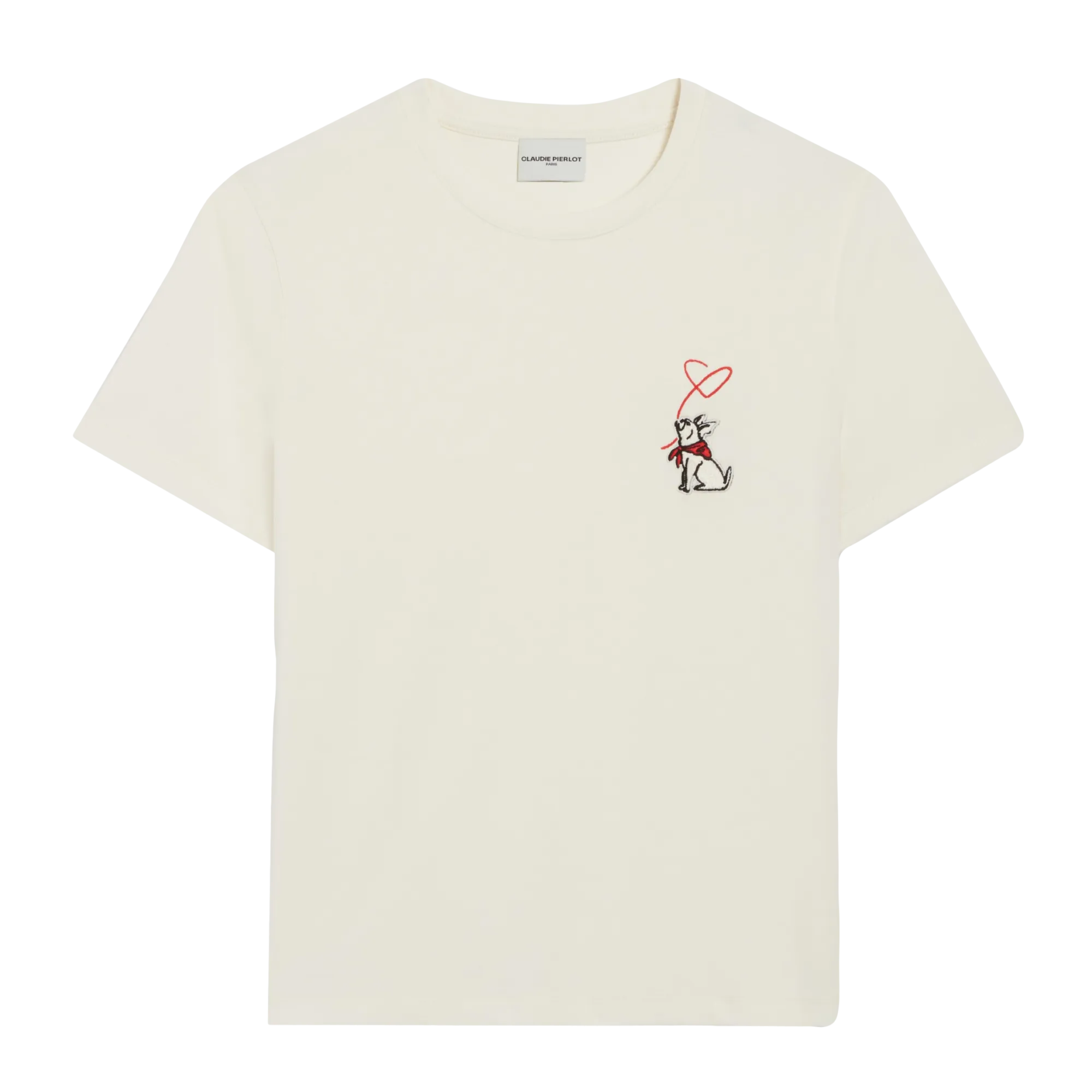 CLAUDIE PIERLOT Camiseta de algodón con cuello redondo y bordado en blanco