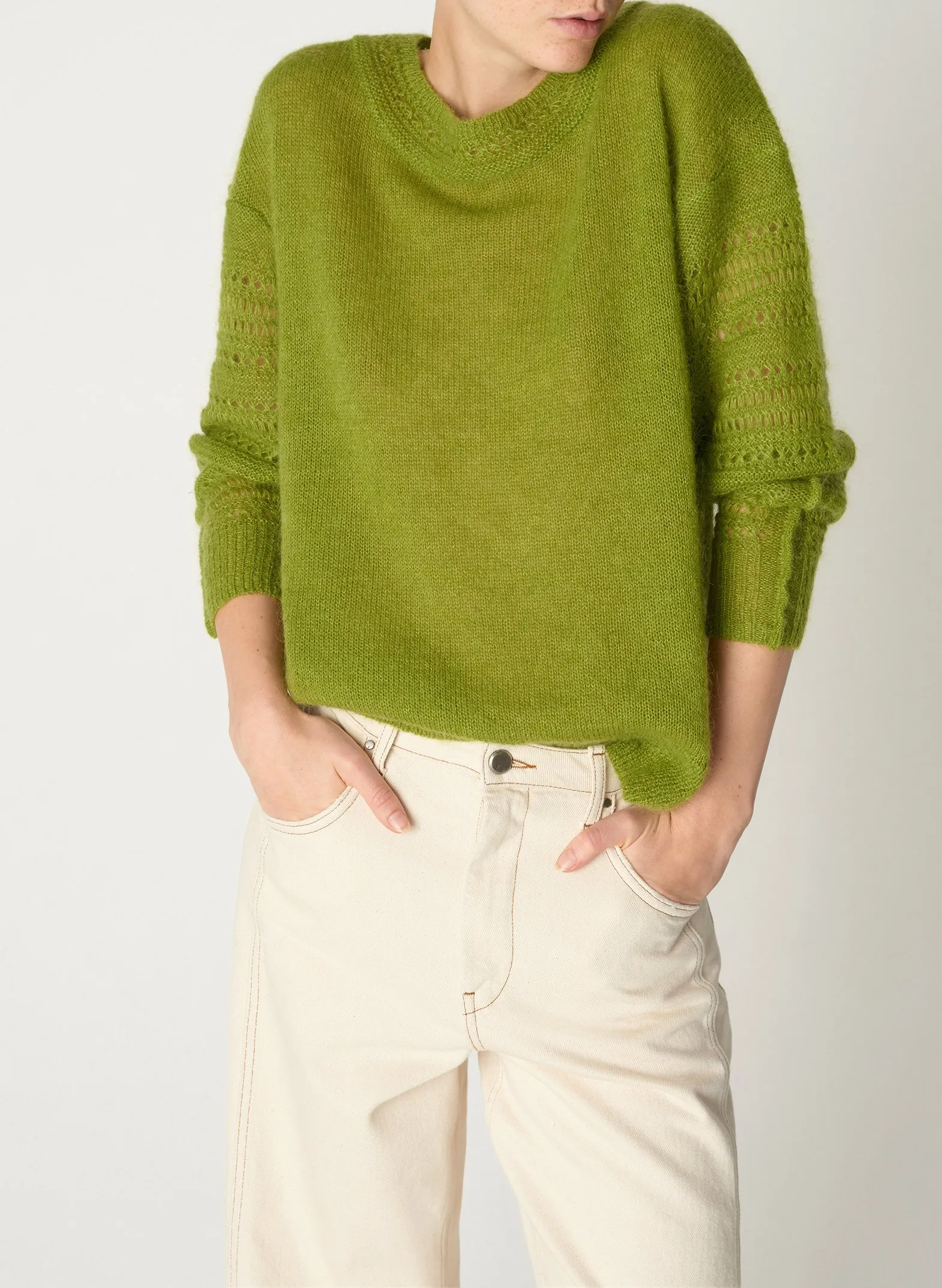 COTELAC Jersey recto de mezcla de lana y mohair en verde