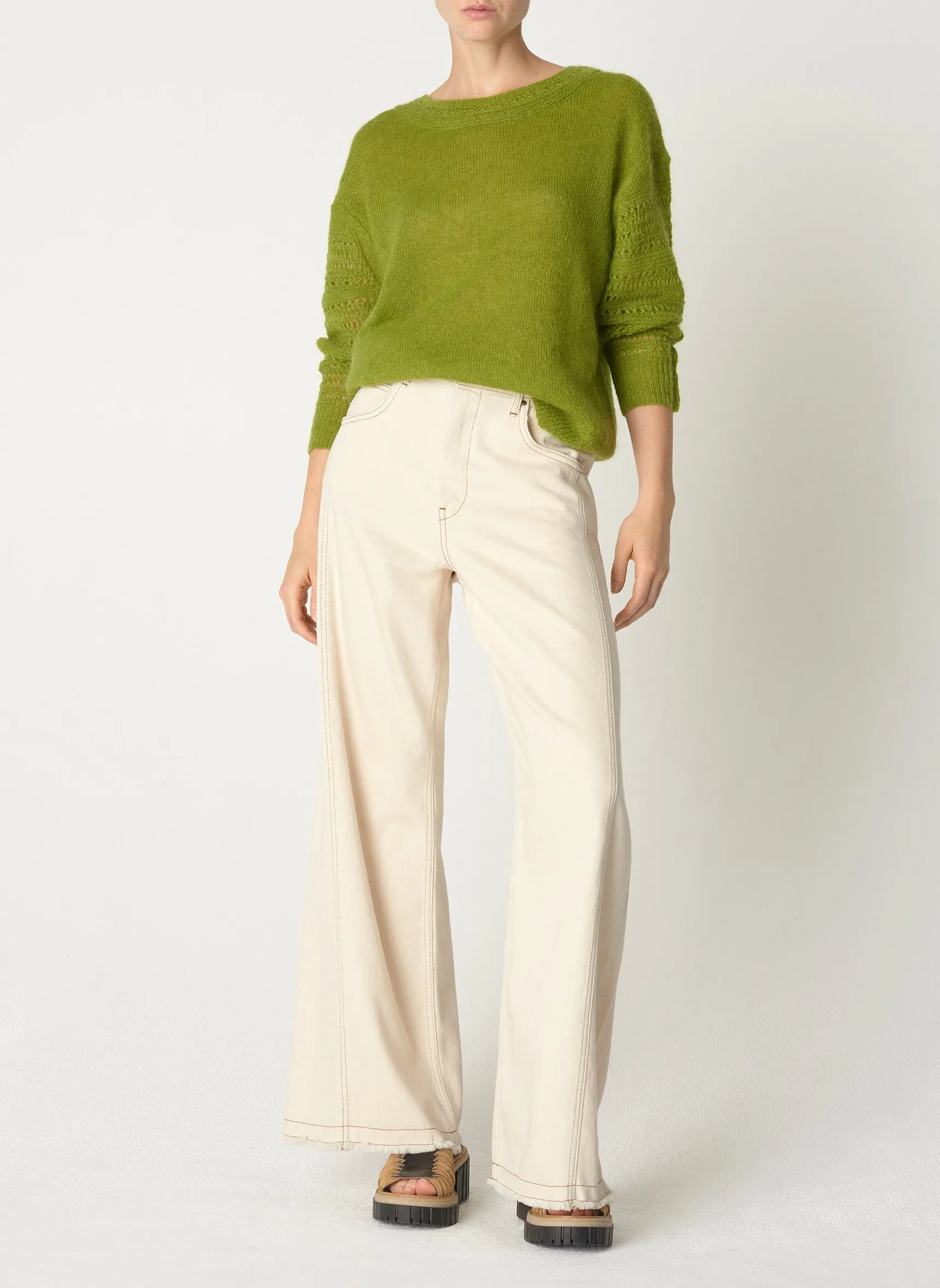 COTELAC Jersey recto de mezcla de lana y mohair en verde