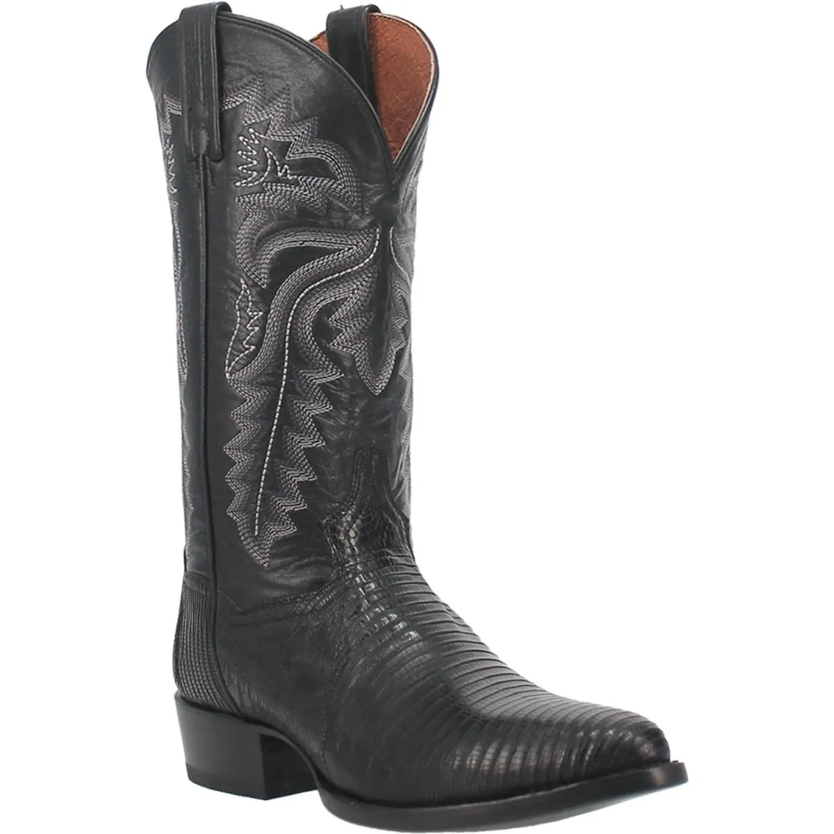 DAN POST MEN'S WINSTON GENUINE LIZARD ROUND TOE BOOTS  BLACK