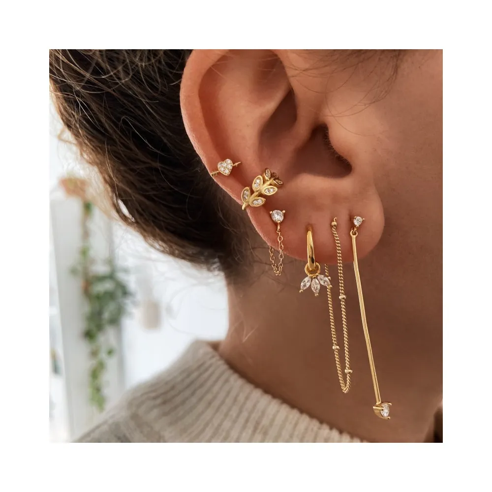 Ear Cuff Leafs Circonitas Oro