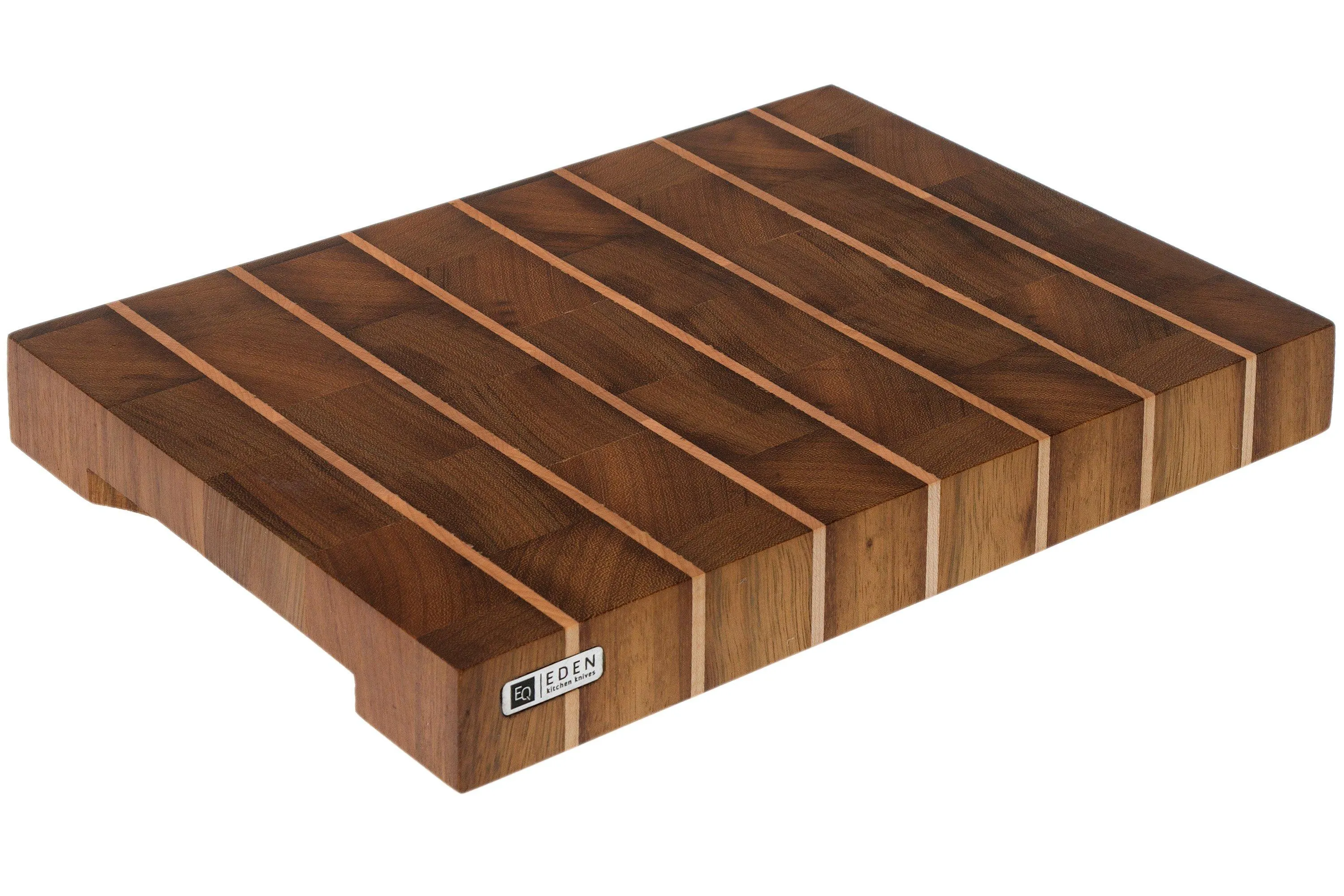 Eden tabla de cortar hecha a mano, madera de iroko con rayas, 37x27 cm