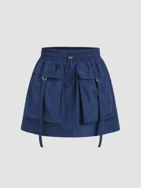  Falda Mini con Bolsillo de Carga y Cordón Sólido