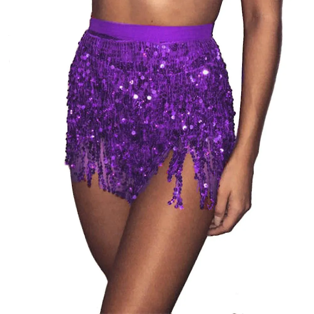 FALDA NEGRA MUJERES SEQUIN BELLY DANCER COSTUME TASSEL WRAP CLUB MINI ZH52