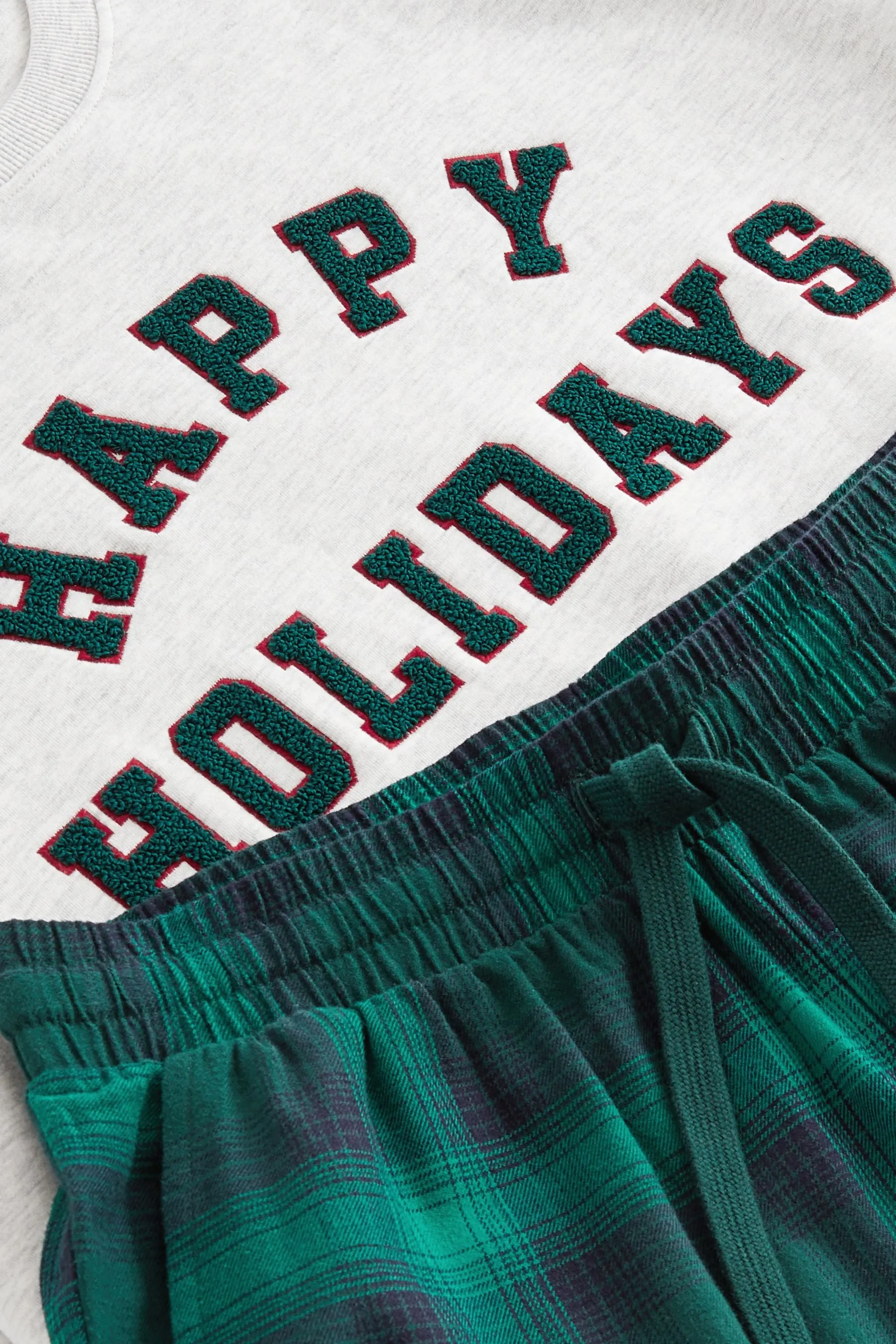 GRIS/VERDE  MATCHING FAMILY MENS CHRISTMAS HAPPY HOLIDAYS PYJAMAS