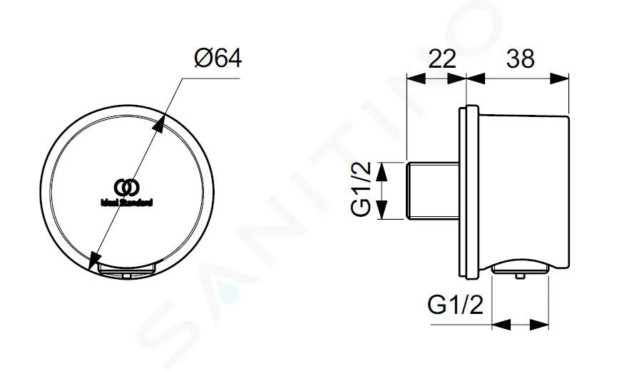 IDEAL STANDARD IDEALRAIN  CODO DE PARED, NEGRO BC808XG