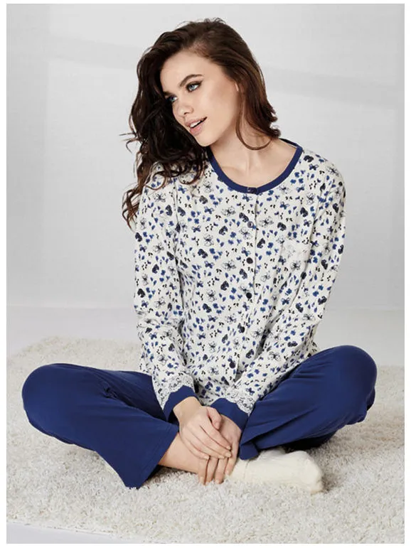 Infiore Pijama largo de mujer de algodón con estampado.