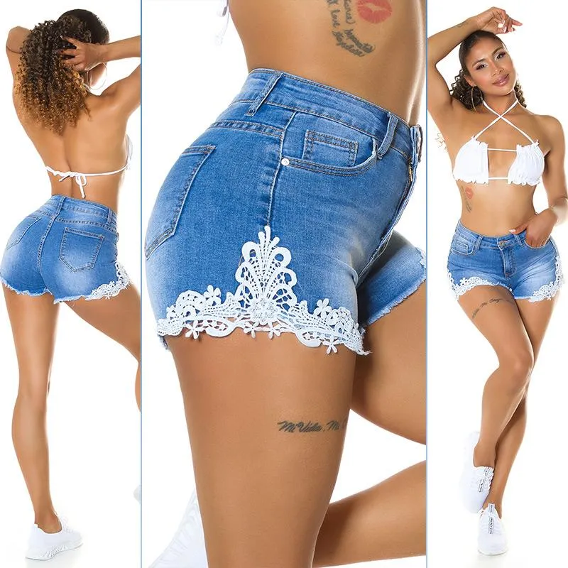 jeans Shorts con encaje
