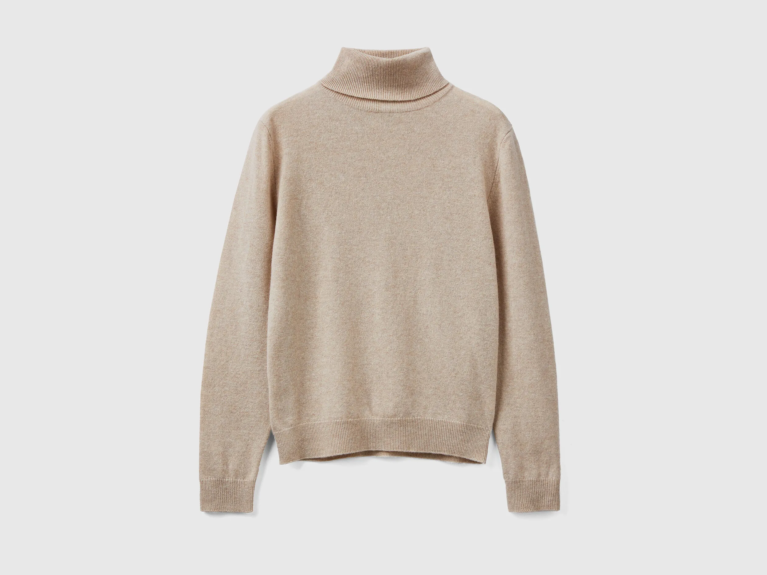 Jersey de cuello cisne beige de pura lana Merina